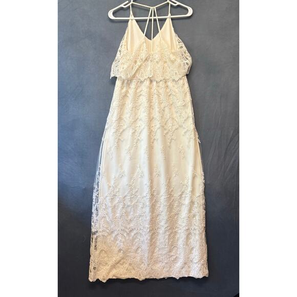 ASTR Dress Crochet Lace Dainty Fairy Whimsical Mesh Tiered Maxi Cottage Ethereal - Picture 2 of 15